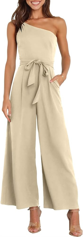 ANRABESS Women Summer Dressy Jumpsuits One Shoulder Sleeveless Casual Wide Leg Pants Romper Jumpe... | Amazon (US)