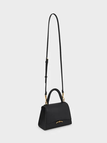 Huxley Metallic Push-Lock Top Handle Bag
 - Black | Charles & Keith UK