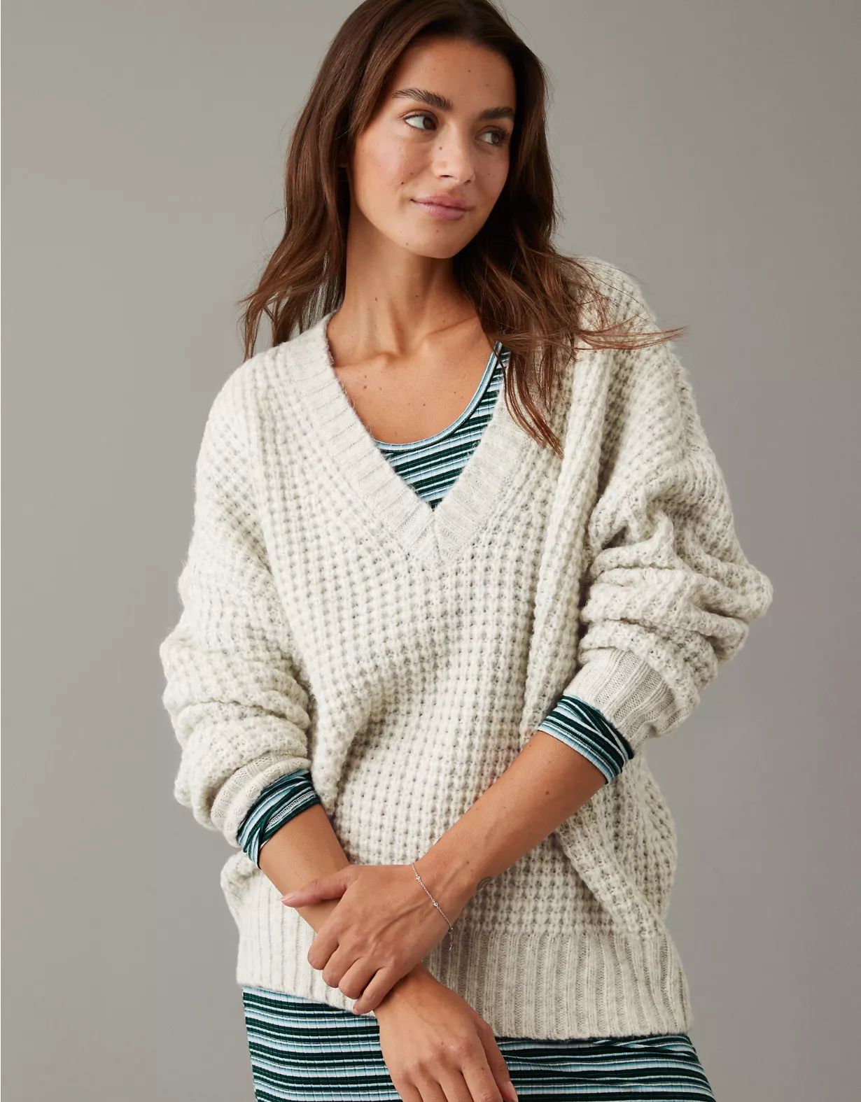 AE Whoa So Cozy Waffle V-Neck Sweater | American Eagle Outfitters (US & CA)