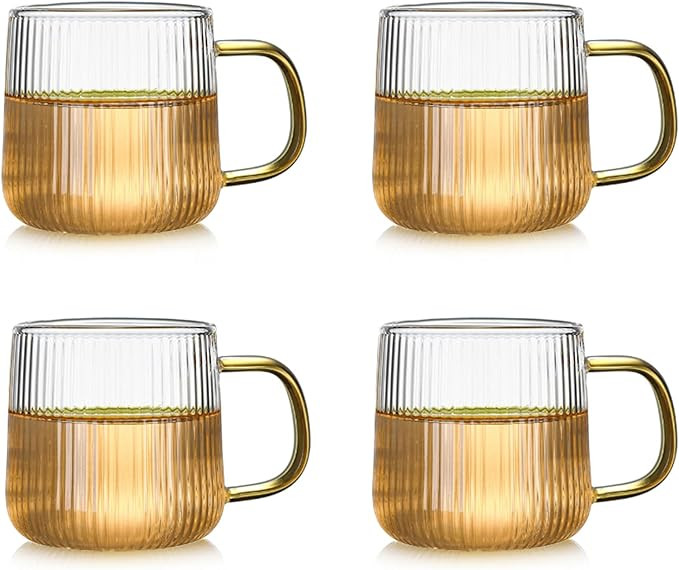 4-Piece Glass Coffee Cup Set, with Handle, Vertical Striped Tea Cup, Coffee Bar Accessories, Ice ... | Amazon (US)