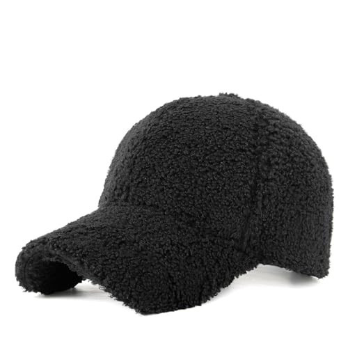 Women Winter Baseball Cap Lamb Wool Hat Warm Baseball Hat Adjustable for Outdoor Travel Black | Amazon (UK)
