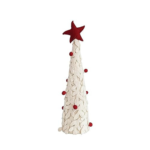 Creative Co-Op 3-3/4' Round x 16' H Handmade Wool Felt Tree w/Applique, Star & Pom Poms, Cream Color & Red | Amazon (US)