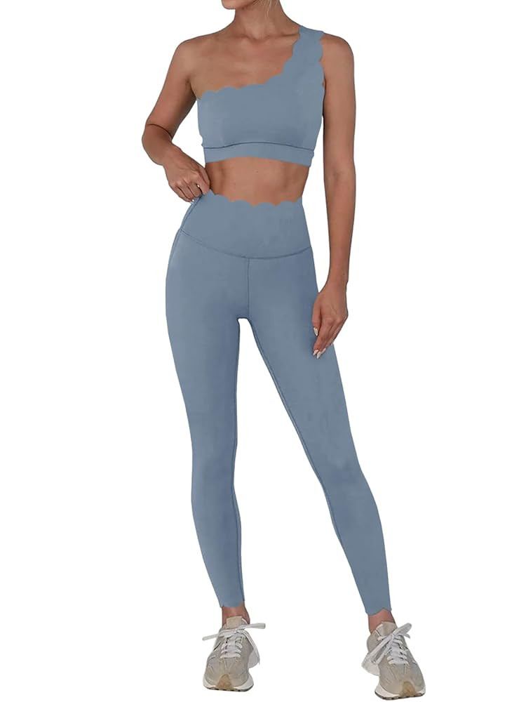 Fisoew Workout Sets for Women 2 Piece High Waisted Leggings with One Shoulder Stretchy Sports Bra... | Amazon (US)