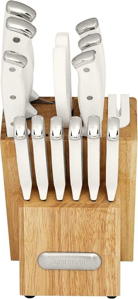 Farberware Edgekeeper Triple Riveted Knife Block Set with Built in Sharpener, 14-Piece, White | Amazon (US)