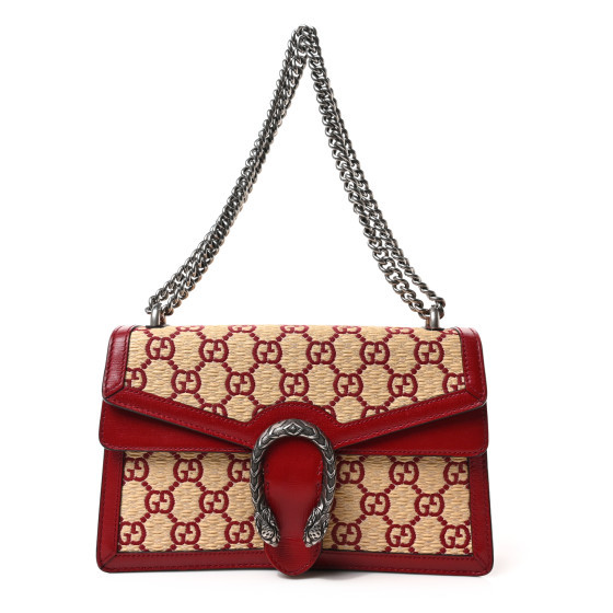 Straw Azalea Calfskin GG Monogram Small Dionysus Shoulder Bag Natural New Cherry Red | FASHIONPHILE (US)