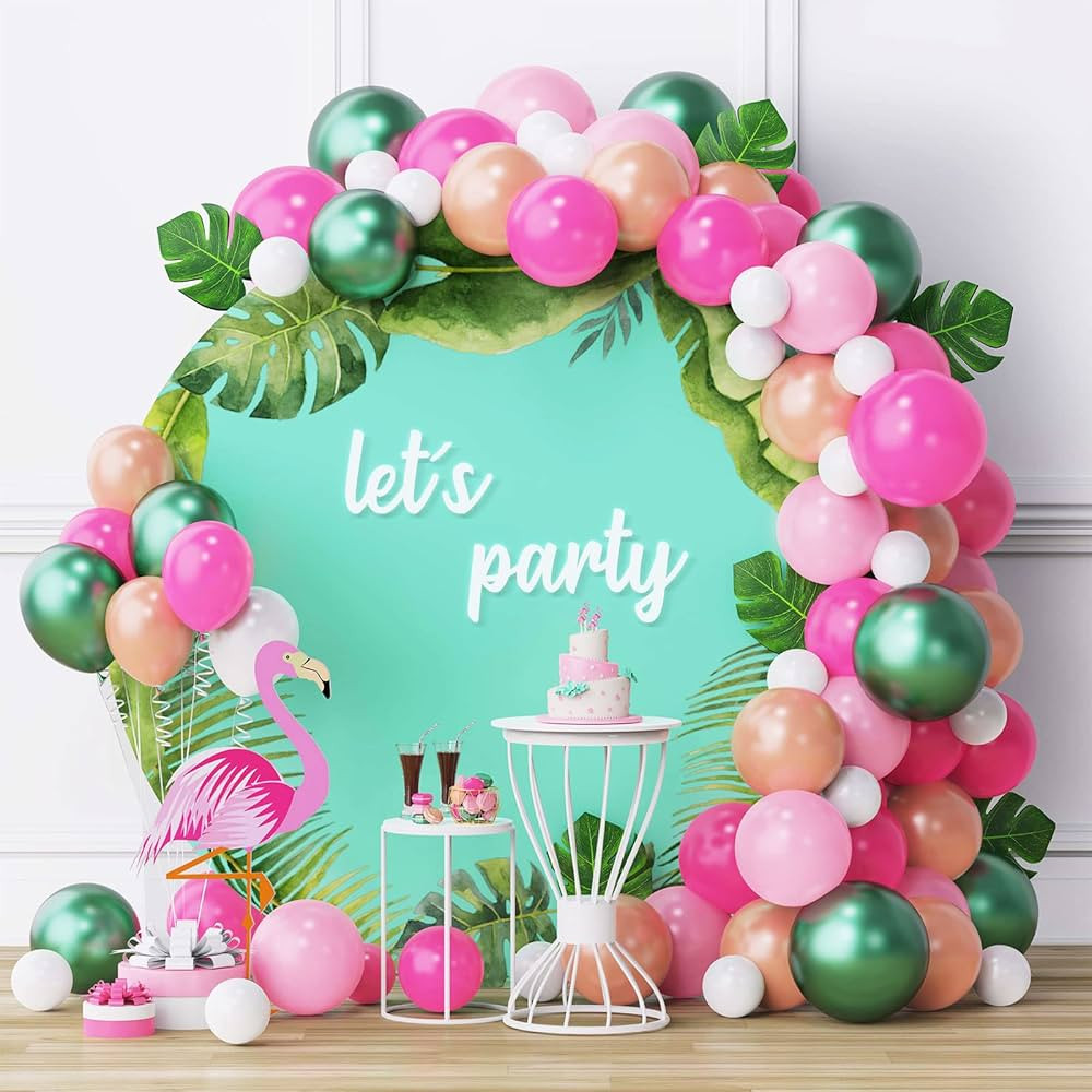 DIY Balloon Garland Hawaiian Summer Party Tropical Flamingo Theme Party Decor Palm Leaves Hot Pin... | Amazon (US)