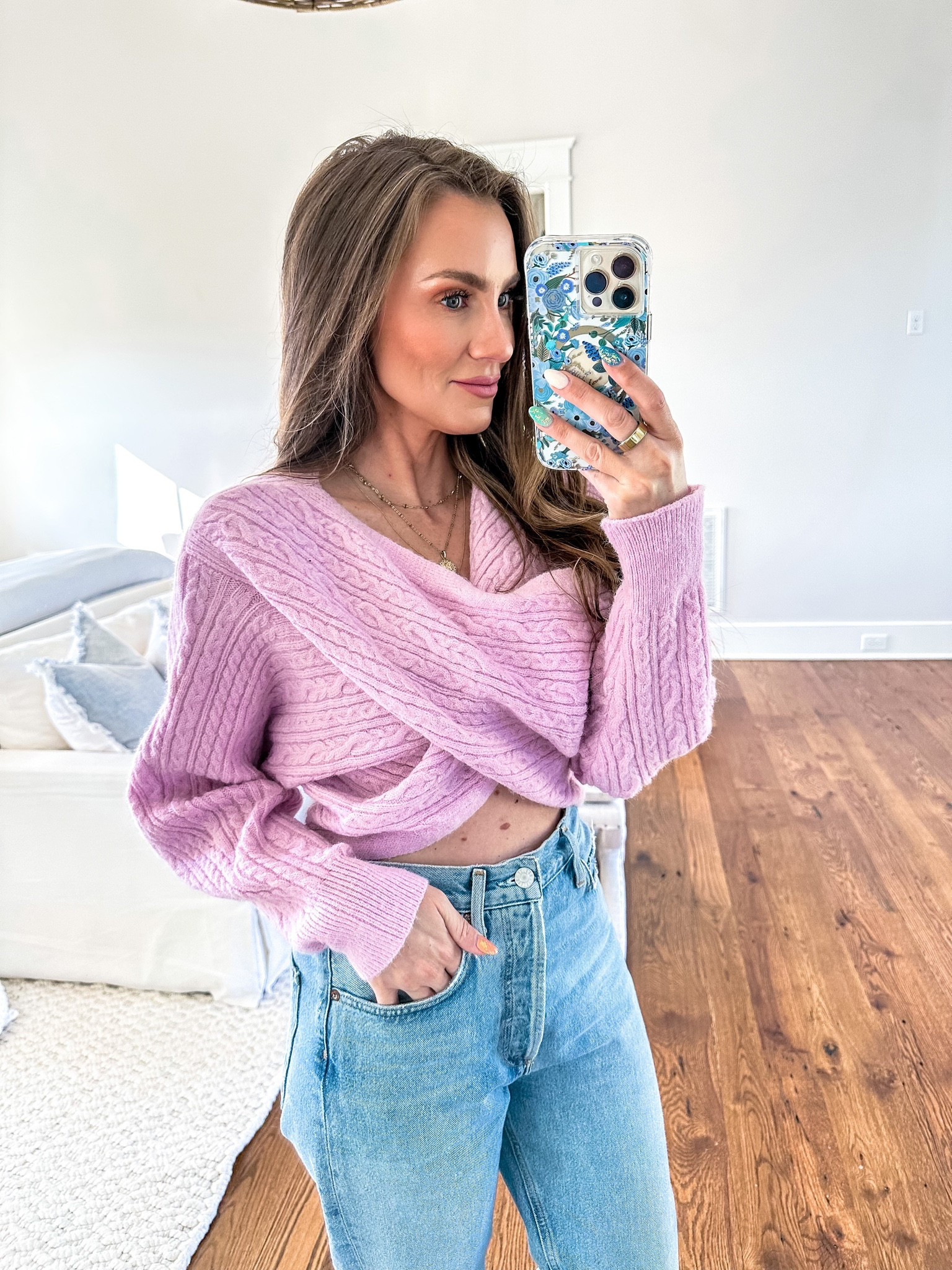 Spring reversible sweater in pretty purple. Wearing size Small. Floral Phone case is on sale!

#springoutfit #springstyle #purple #lilac #lavender

#LTKSeasonal #LTKunder100 #LTKsalealert
