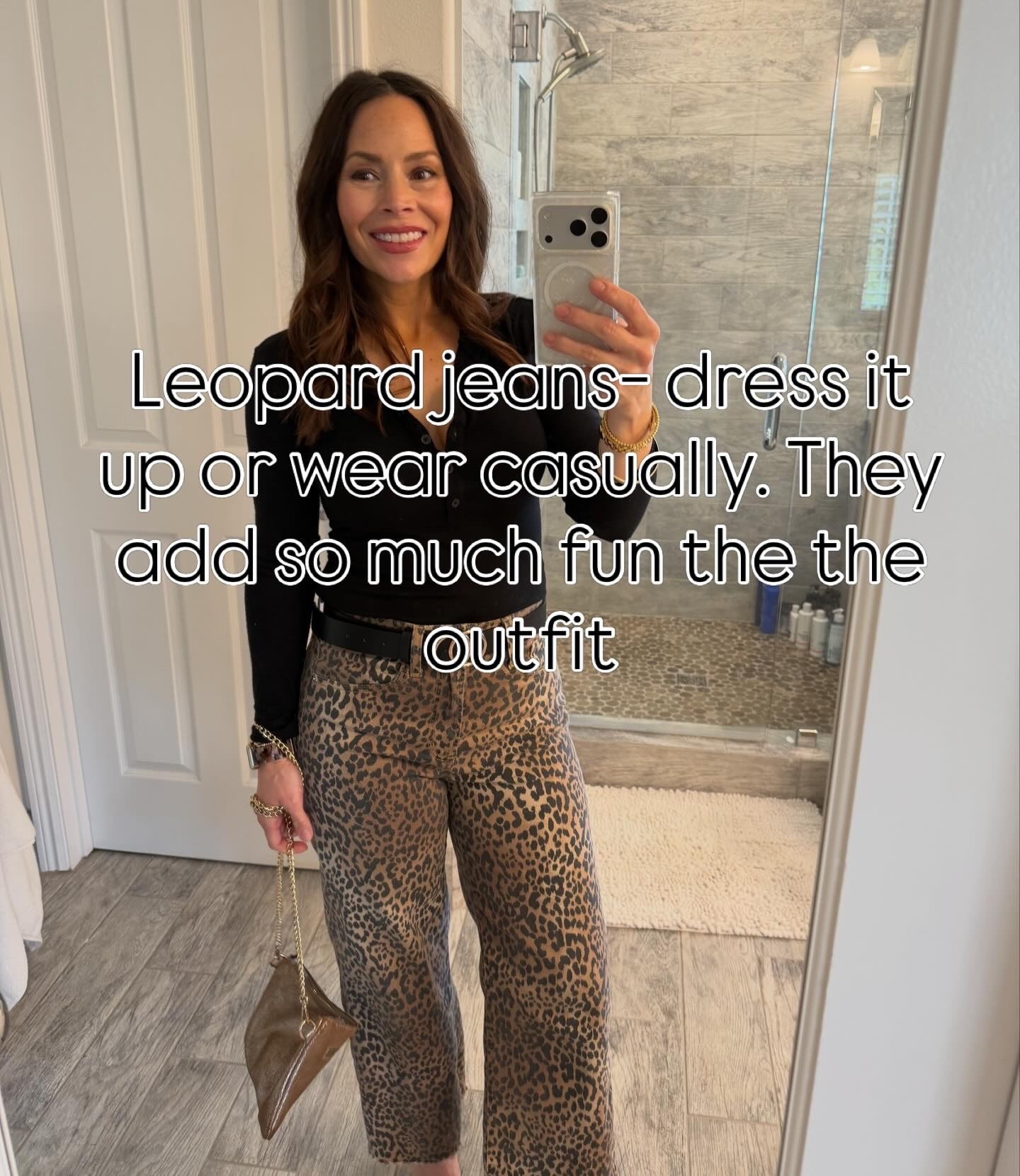 Leopard jeans with black top, belt and heels- easy and classic look for a night out

#LTKPetite #LTKootd #LTKOver40