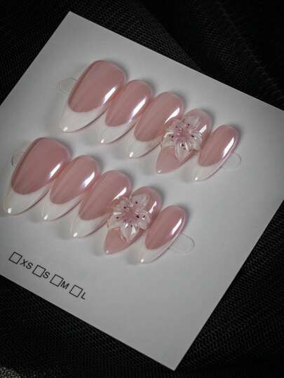 [Valentine's Day Gift] 10pcs Sweet Style | Fluorescent Pink & Purple Accented Floral Pressed Nail... | SHEIN
