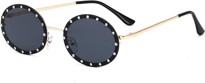 Dollger Oval Studded Diamond Sunglasses for Women Rimeless Riveted Sun Glasses Meatal Frame UV 40... | Amazon (US)