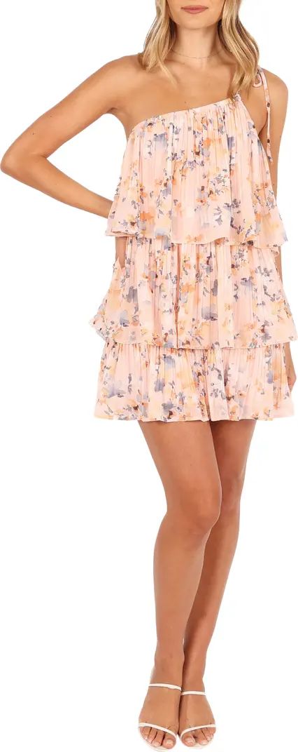Loella Floral Print Pleated Tiered One-Shoulder Minidress | Nordstrom