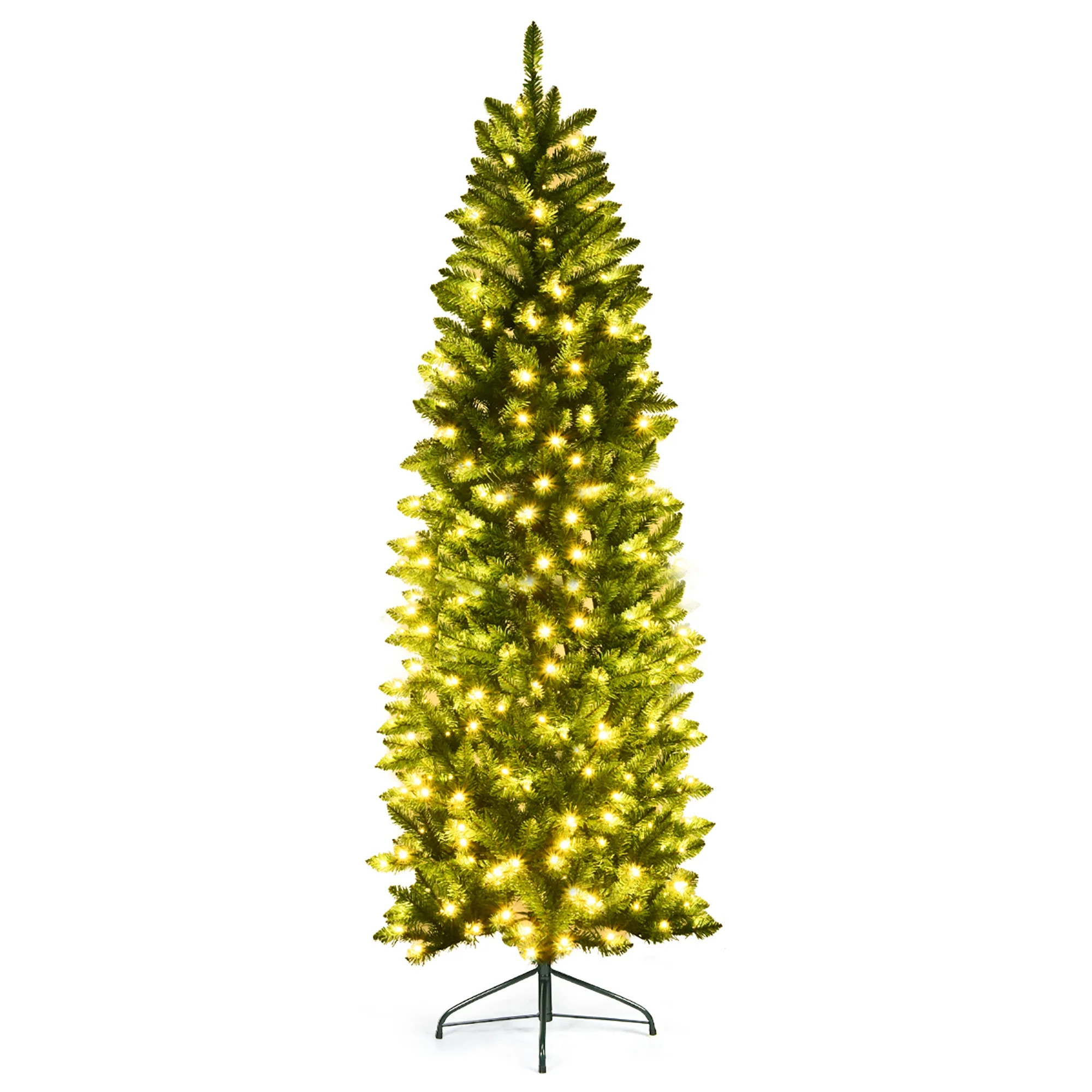 Costway 7Ft Pre-lit Artificial Pencil Christmas Tree Hinged Fir PVC Tree /350 LED Lights | Walmart (US)
