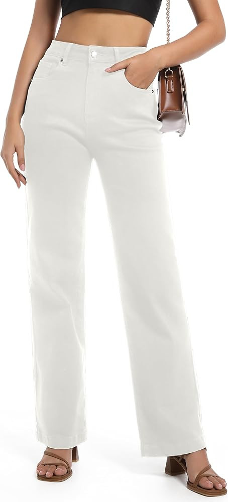 Women's Jeans High Waisted Straight Leg Stretchy Jeans Trendy Wide Leg Tummy Control Loose Casual... | Amazon (US)