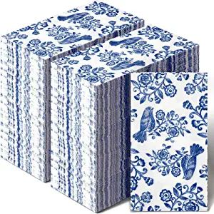Hotop 200 Blue Floral Guest Napkins Decorative Hand Towels Disposable Paper Bathroom Guest Towels... | Amazon (US)