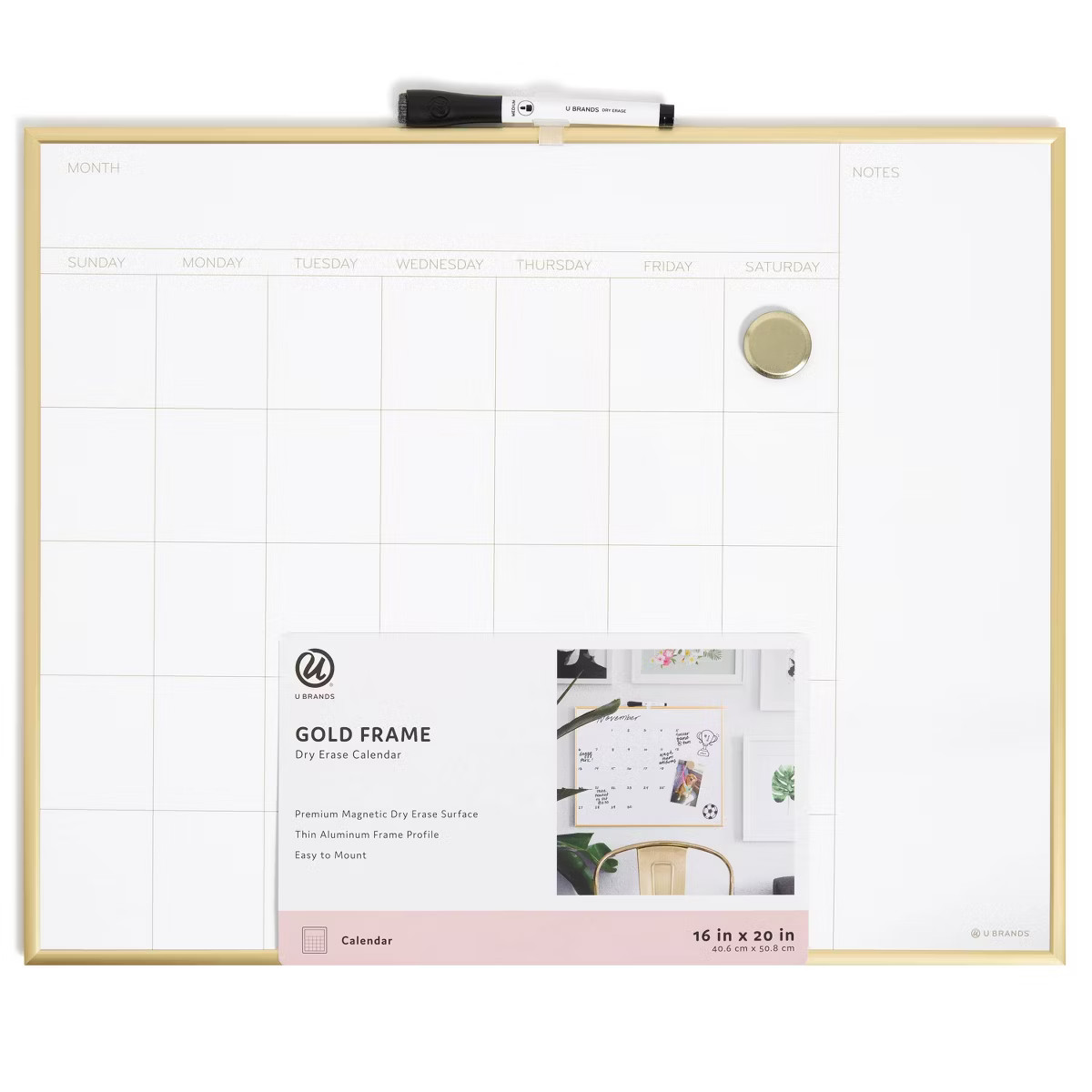 U Brands 16"x20" Dry Erase Calendar Board Gold | Target