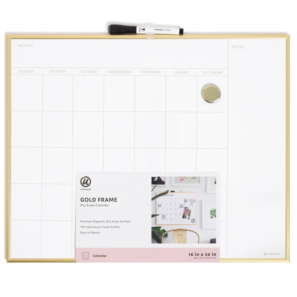 U Brands 16"x20" Dry Erase Calendar Board Gold | Target