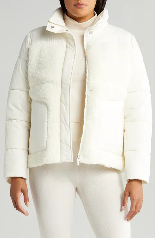 zella Hybrid Faux Shearling Jacket in Ivory Egret at Nordstrom, Size Medium | Nordstrom