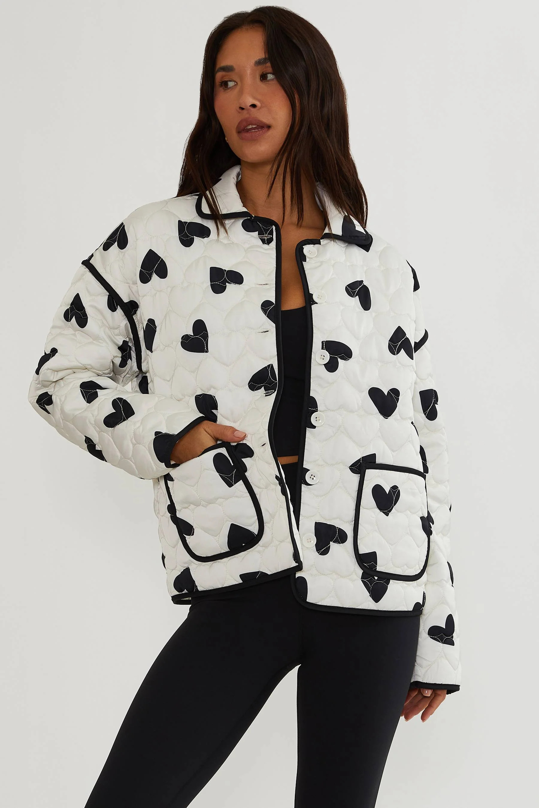 Anthropologie X Beach Riot Ulla Jacket Egret Black Heart | Heart Print Jacket | Beach Riot | Beach Riot