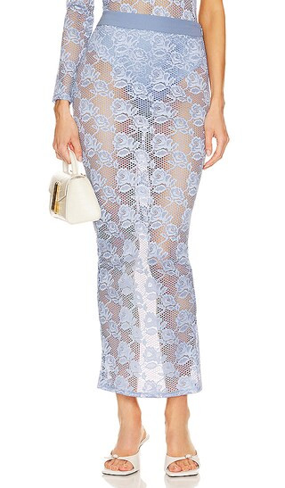 Rosalia Lace Fitted Skirt in Denim | Revolve Clothing (Global)