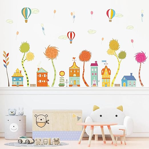 wondever Colorful City Skyline Wall Stickers Kids Colorful Tree Peel and Stick Wall Art Decals fo... | Amazon (US)