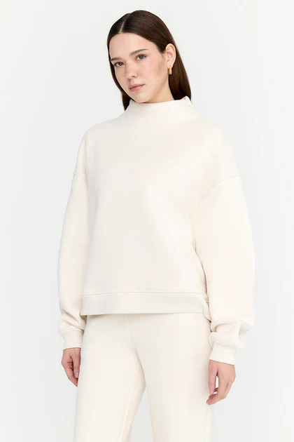 EVERYDAY LOOSE HEM MOCK NECK SWEATSHIRT - MILK | TALA (UK)