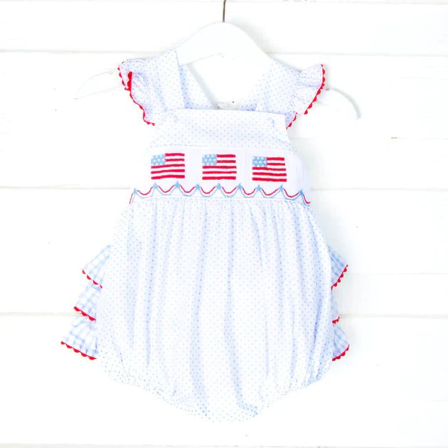 Smocked Flags White with Blue Dots Bubble | Classic Whimsy