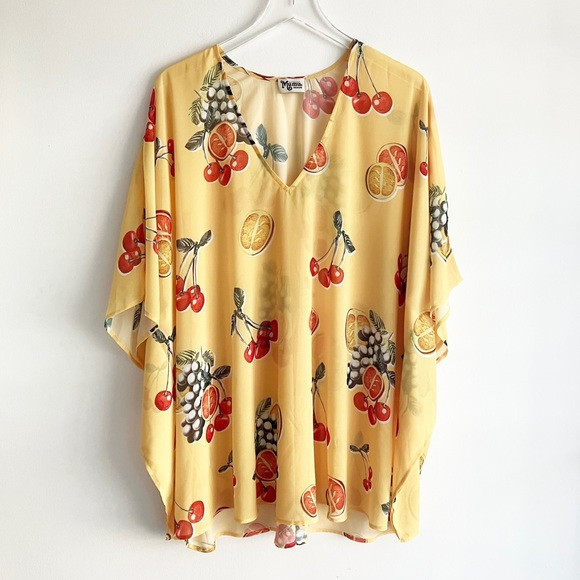 Show Me Your Mumu Medium Peta Tunic Sheer Yellow Fruit Print Swim Cover Up 4957 | Poshmark