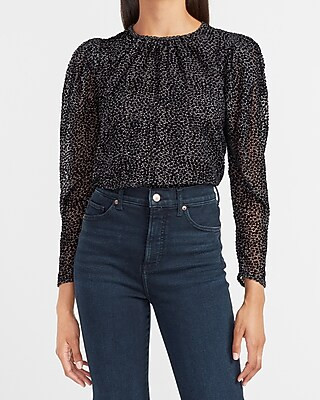Textured Dot Print Puff Sleeve Top | Express