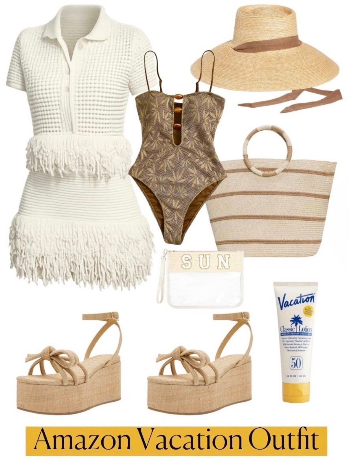 Vacation outfit
Spring break 
Wedges 
Tote bag
One piece swimsuit Amazon

#LTKSeasonal #LTKTravel #LTKootd