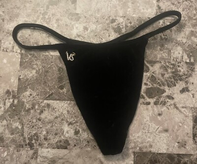 NWT VICTORIA'S SECRET SMALL BLACK VELVET VS CHARM VINTAGE RARE V STRING PANTIES | eBay US