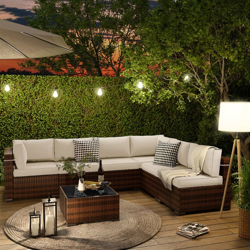 Keyala 7 Piece Rattan Sectional Seating Group with Cushions | Wayfair North America