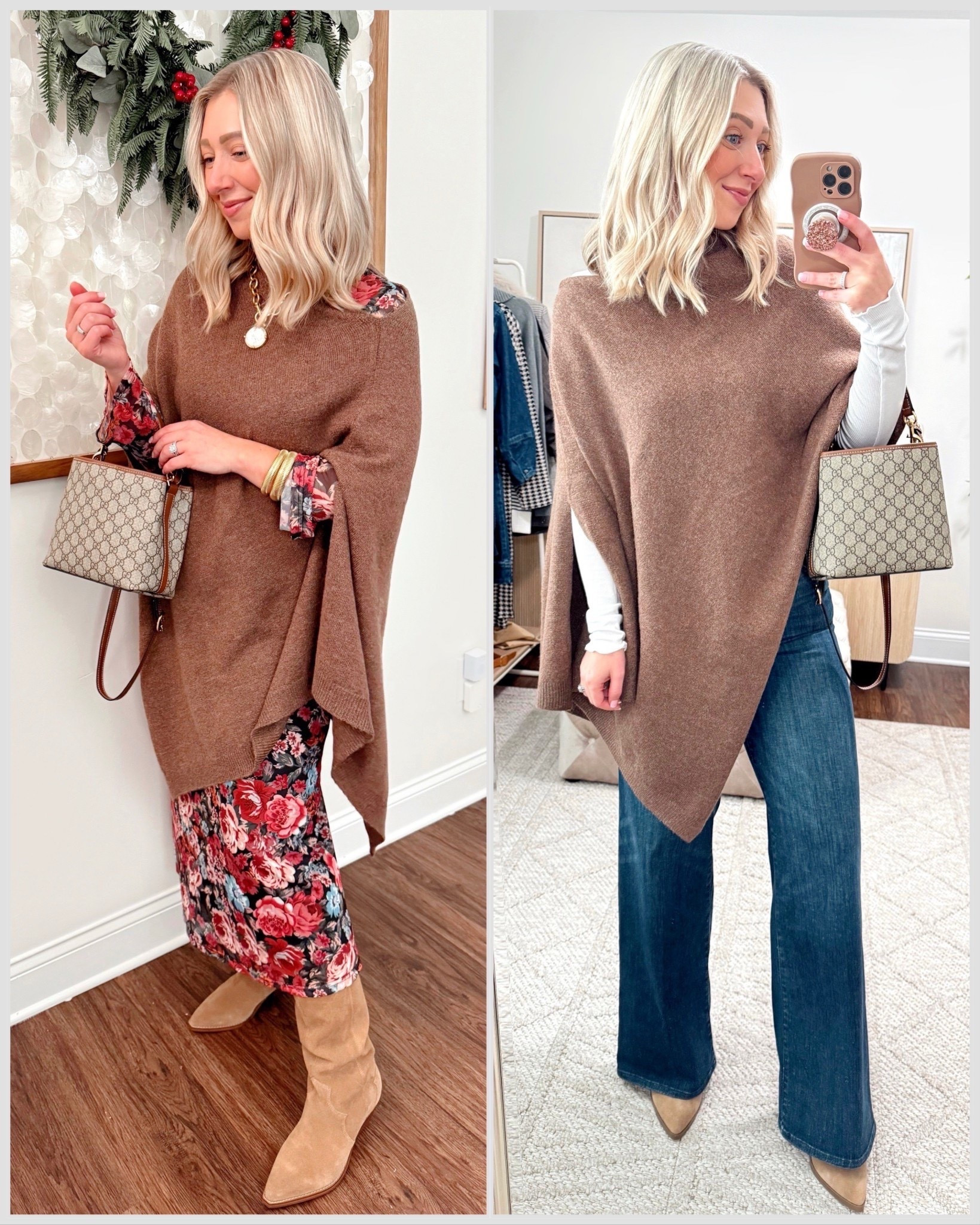 The chicest poncho that adds texture but not bulk to your outfit! 🤎✨Bonus it’s 30% OFF! Styled it with a dress and jeans and loved it both ways! 💁🏼‍♀️ Sharing it in stories and you can shop via the 🔗 in my bio! 

Poncho is 30% OFF, size small dress, size up 1/2 size in boots! Jeans run big, I’m a size 4/27 and I have the size 26!

Gucci bag, Amazon dresses, Anthropologie, fall fashion, Thanksgiving outfits, petite outfits, poncho 

#LTKCyberWeek #LTKGiftGuide #LTKHoliday