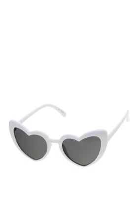 True Craft Women's Heart Shaped Thick Rim White Sunglasses - - | Belk