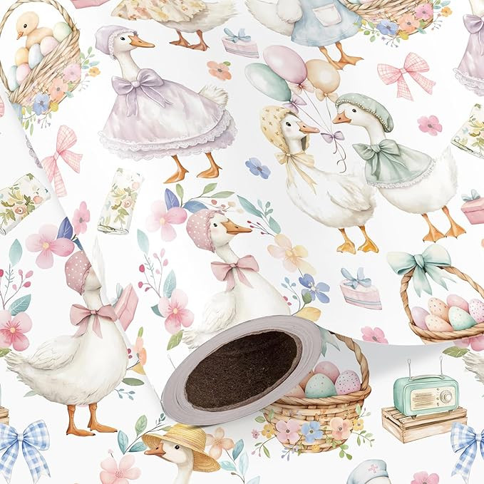 WRAPAHOLIC Silly Goose Easter Wrapping Paper Roll - 17 Inch x 16.5 Feet - Watercolor Floral, Egg,... | Amazon (US)