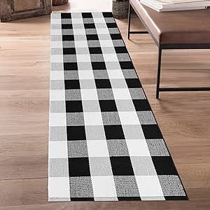Buffalo Plaid Runner Rug 2x6 Feet Black and White Checkered Runner Rug Cotton Hand-Woven Farmhous... | Amazon (US)