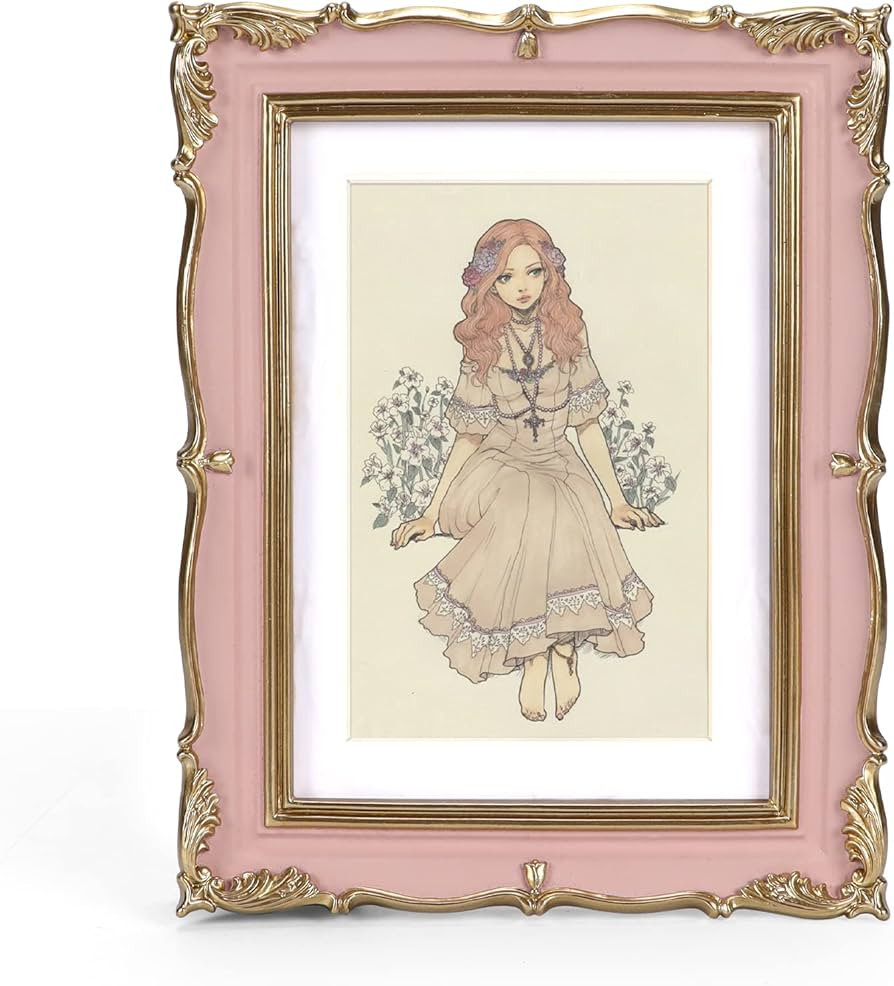 PHAREGE Vintage Picture Frame 5x7 Pink Gold, 5 by 7 Ornate Decorative Antique Frame with Mat for ... | Amazon (US)
