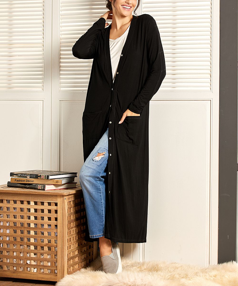 Simple by Suzanne Betro Women's Cardigans 102BLACK - Black Long Cardigan - Women & Plus | Zulily