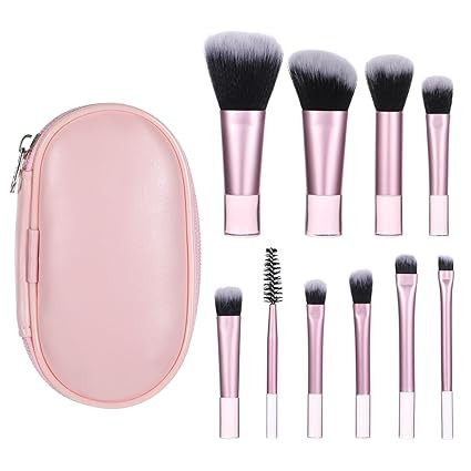 10 Pcs Mini Travel Makeup Brush Set With Pouch Pink Portable Travel Makeup Brushes Professional C... | Amazon (US)