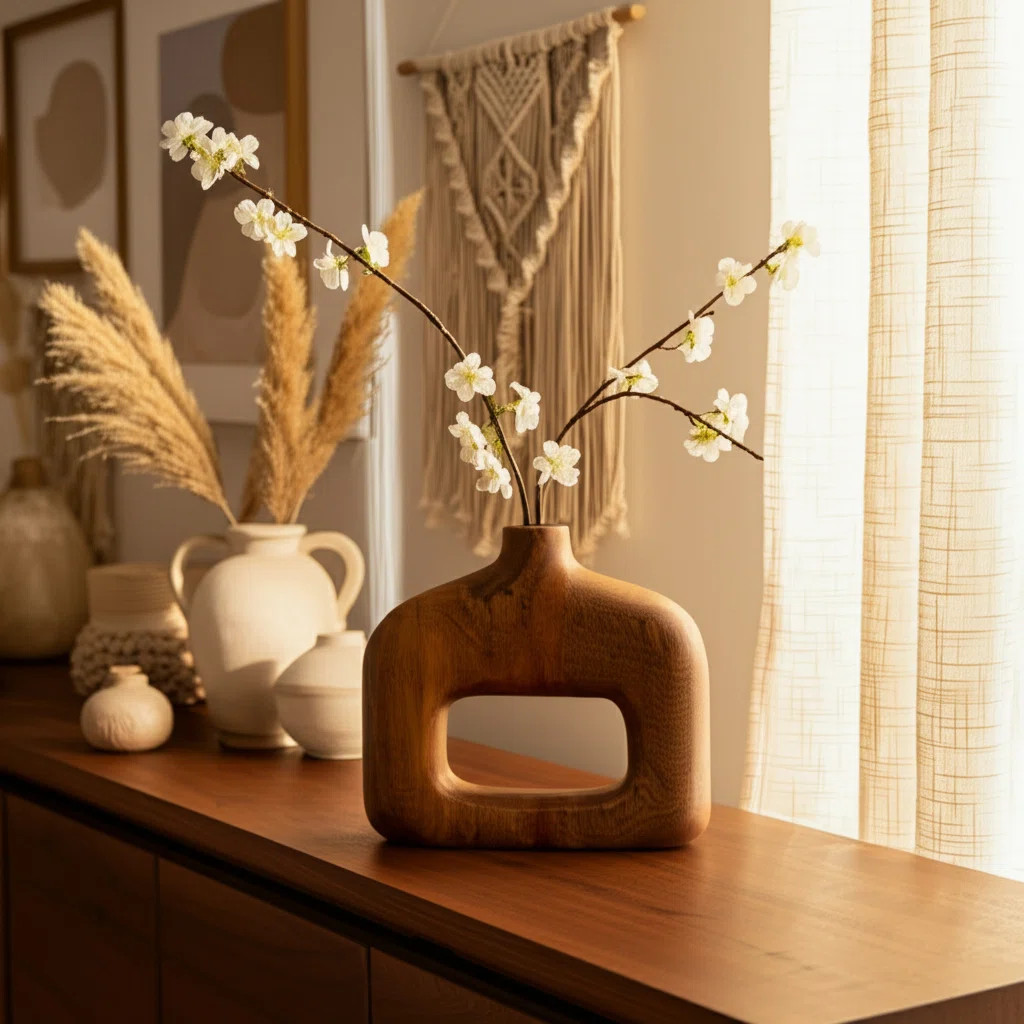 Cariad Sculptural Mango Wood Table Vase for Home Tabletop Decor - Abstract Tall Flower Accent Vas... | Wayfair North America