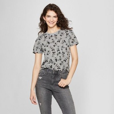 Women's Disney Short Sleeve Mickey Mouse Print T-Shirt (Juniors') Heather Gray | Target
