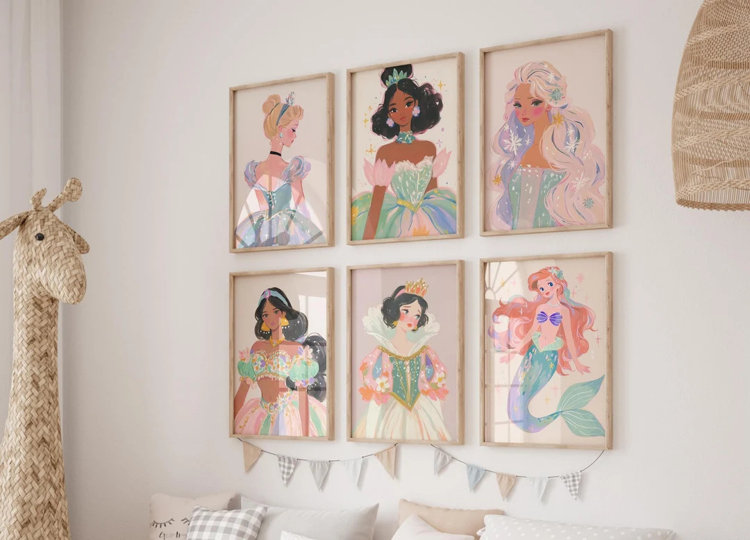Princess Wall Art Bundle, 20 Printable Nursery Art, Girls Room Decor, Princess Themed Wall Prints... | Etsy (US)