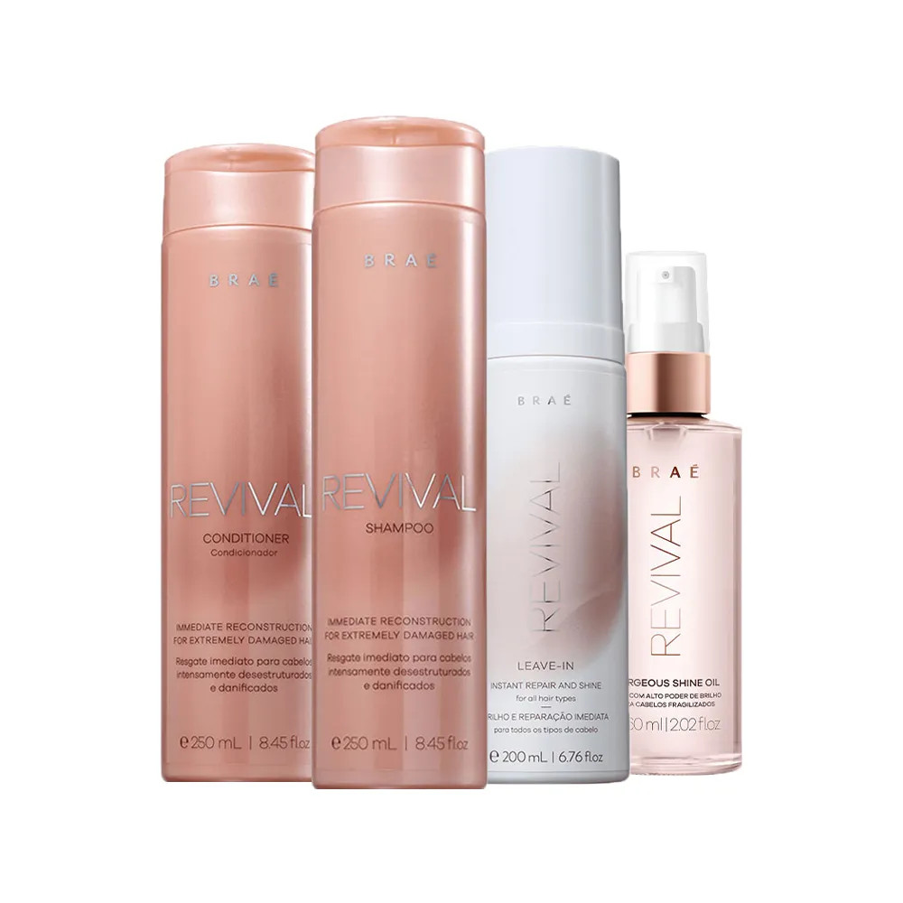 Kit Braé Revival - Shampoo 250 ml + Condicionador 250 ml + Leave- in 200 ml + Óleo Capilar 60 m... | Amobeleza (BR)