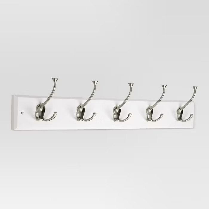 27" Hook Rack with Flared Tri-Hooks - White/Satin Nickel - Threshold™ | Target