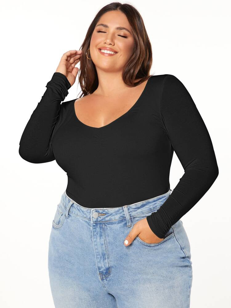 SHEIN BASICS Plus Solid Form Fitted Tee | SHEIN