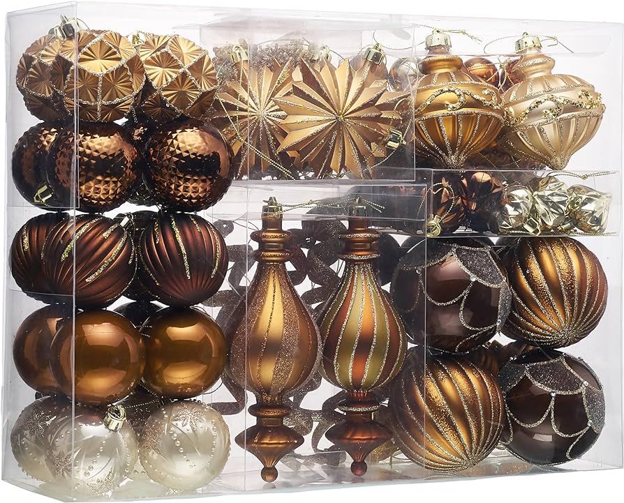 Valery Madelyn Christmas Ornaments Set, 108ct Bronze Copper and Gold Shatterproof Christmas Tree ... | Amazon (US)