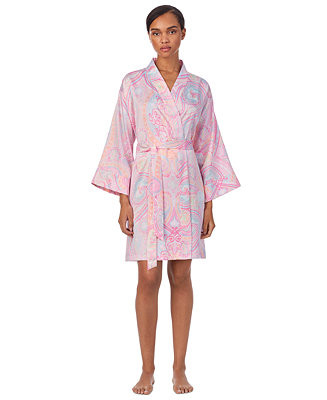 Lauren Ralph Lauren Women's Banded-Collar Short Wrap Robe  - Macy's | Macy's