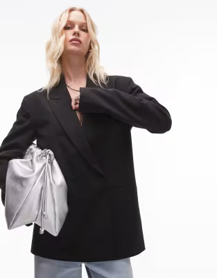 Topshop oversized double breasted blazer in black | ASOS (Global)