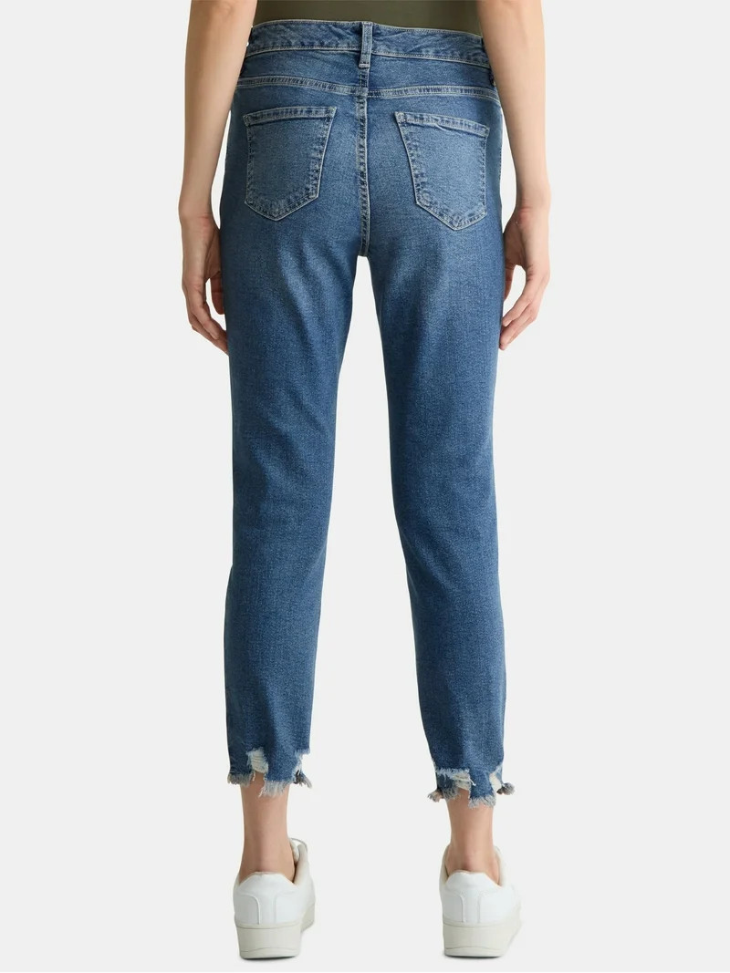 Time and Tru Women's High Rise Straight Leg Destructed Hem Jeans, 26" Inseam, Sizes 0-20 - Walmar... | Walmart (US)