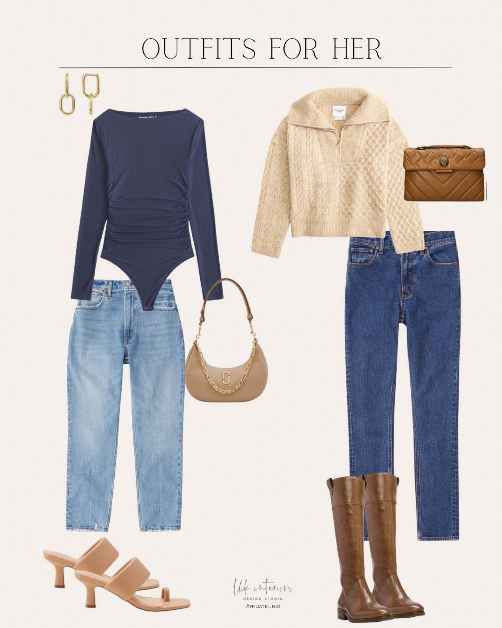 Outfits For Her 
Convertible long earrings / The J Marc curve leather shoulder bag / Kensington quilted convertible shoulder bag / Vince Camuto selpisa boot / high rise skinny jeans/ strap mule heels / soft matte long sleeve bodysuit / curve love high rise mom jeans / cable half-zip sweater / Nordstrom / Abercrombie & Fitch

#LTKstyletip #LTKfamily #LTKfindsunder100