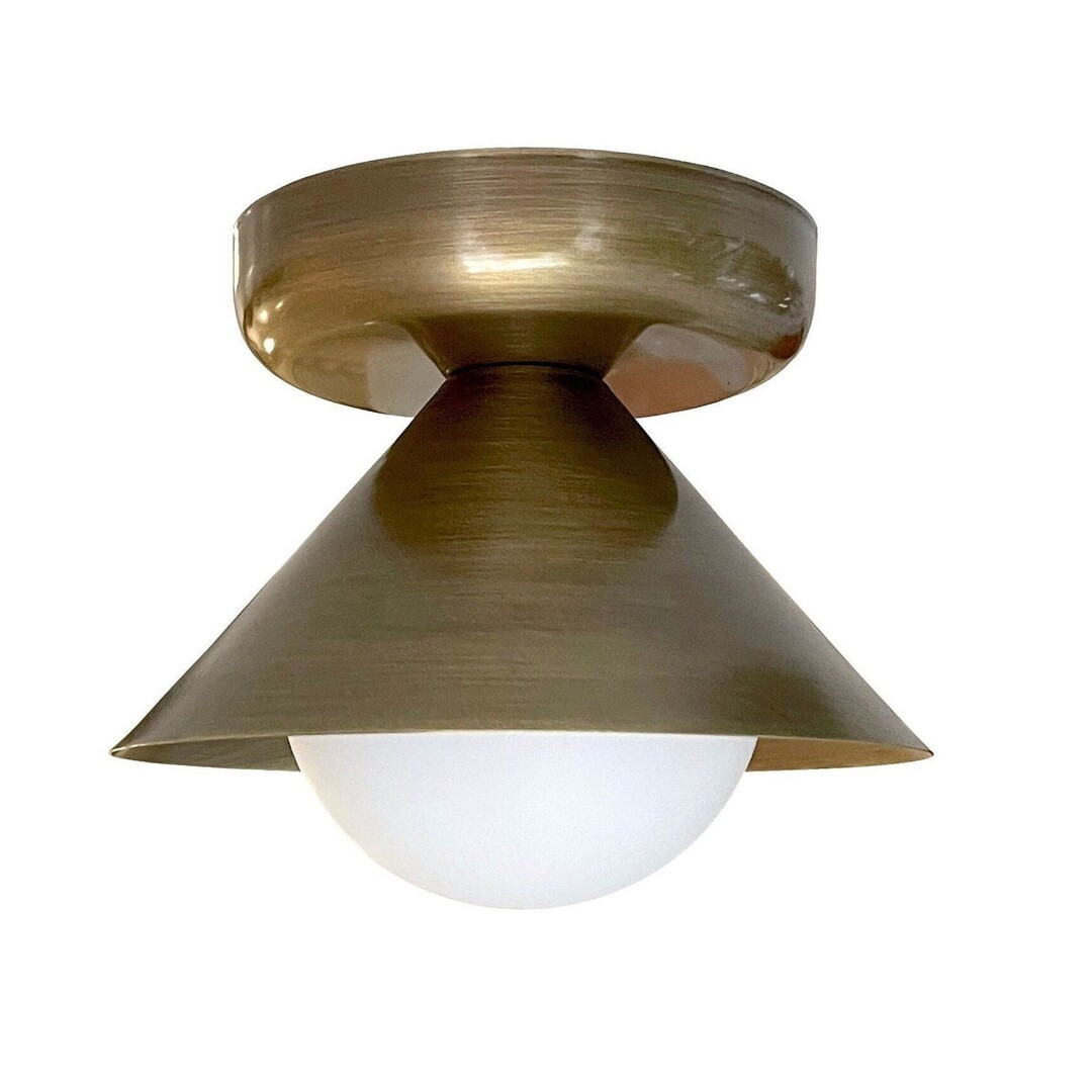 Minimal Brass Ceiling Light Flush Mount Lamp Glass Globe Light Mid Century Cone Bronze Chandelier... | Etsy (US)